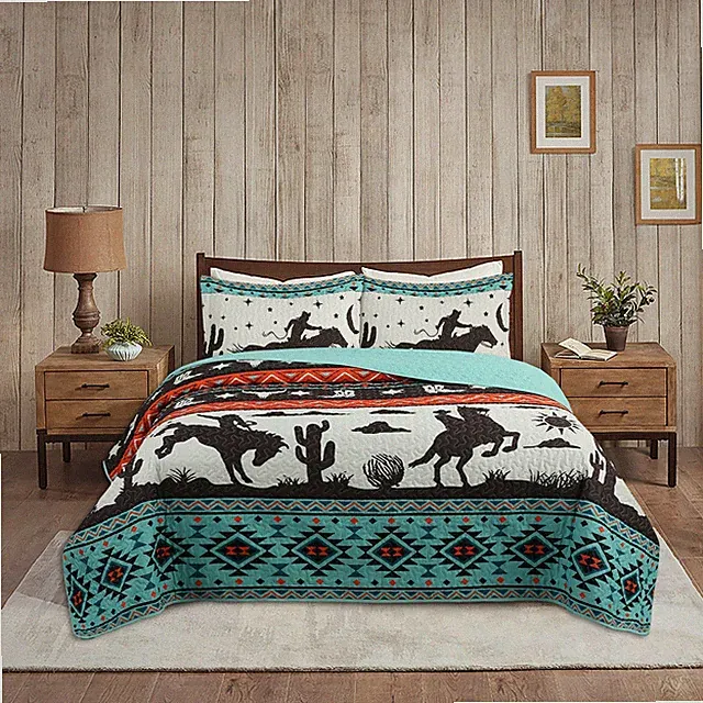 3 Piece Southwestern Cowboy Quilt Set Rustic Bedspread with Western Flair