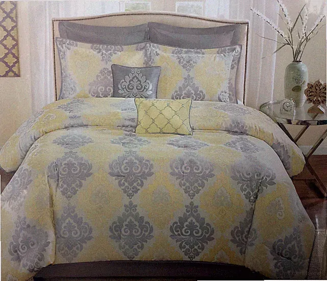 8 Piece CAL KING Comforter Set 2 shams 2 Euro shams 2 toss pillows bedskirt
