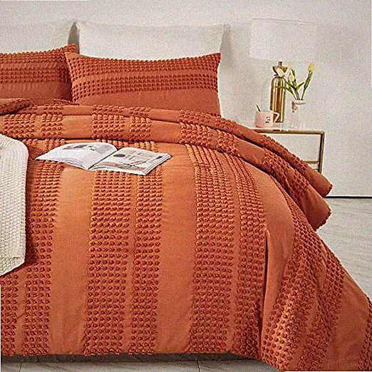 Burnt Orange Textured Bedding Set, Queen/King, 3pc, Modern Design