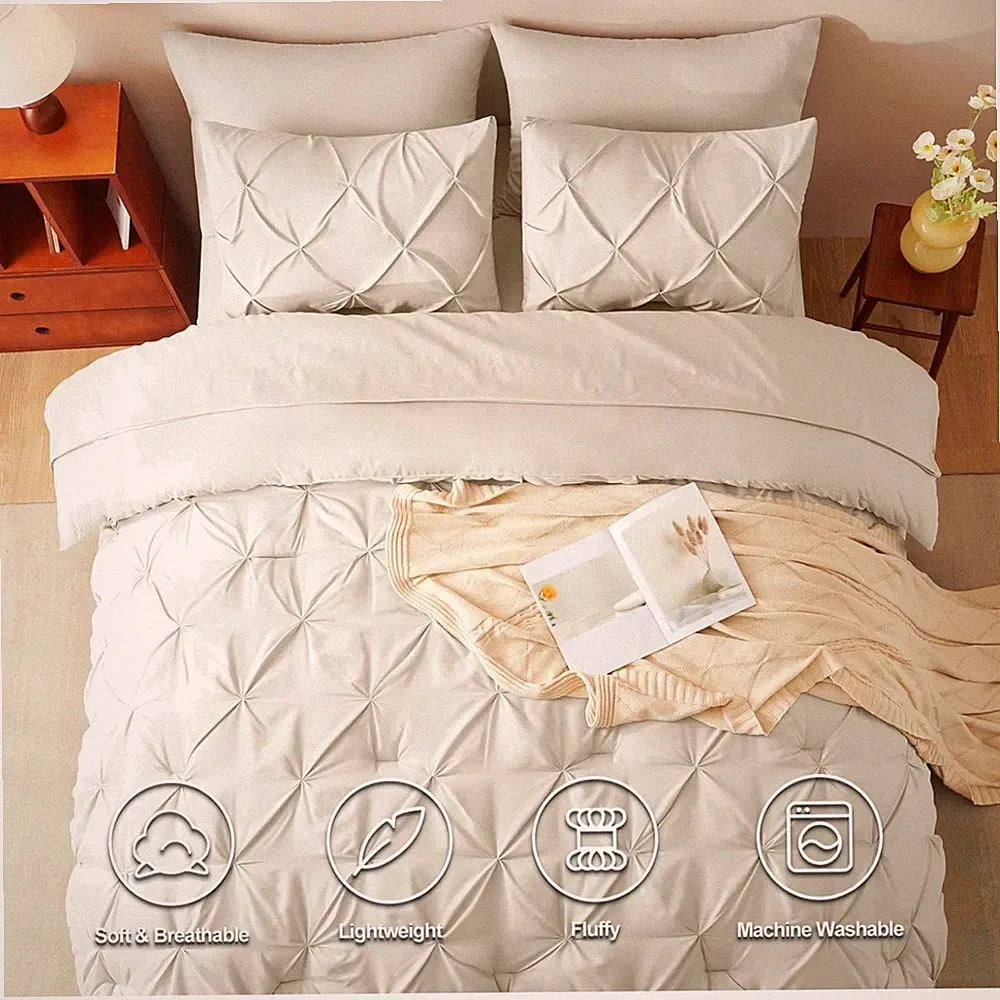 Elegant Pintuck California King Bedding Set - 7 Pieces