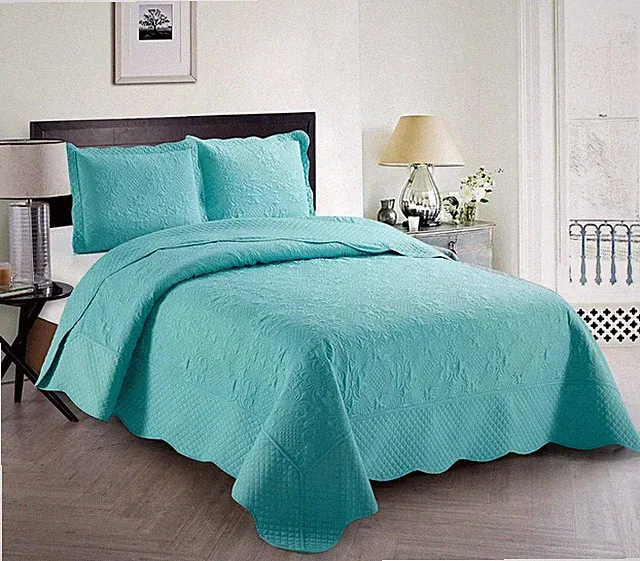 Home Collection 3 Piece King/California King over Size Embossed Solid Aqua Blue