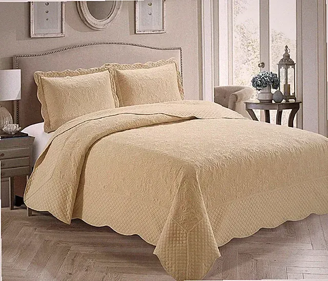 Home Collection 3 Piece King/California King Over Size Embossed Solid Beige C.