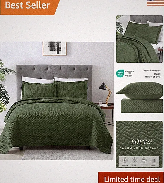 Lightweight Polyester King Quilt Set with 2 Pillow Shams - All-Season Comfort