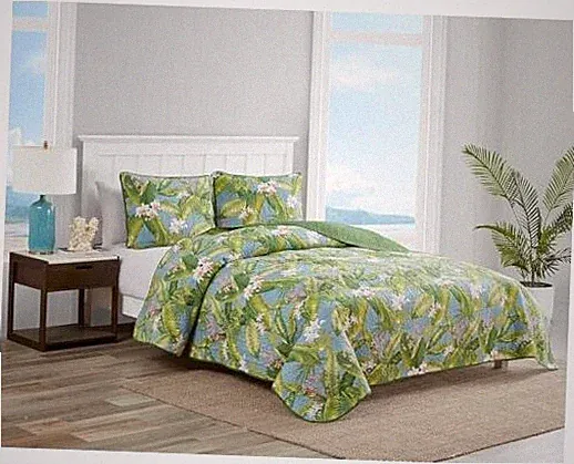 Quilt Set Reversible Cotton Bedding with Matching Shams, Lightweight King Sky