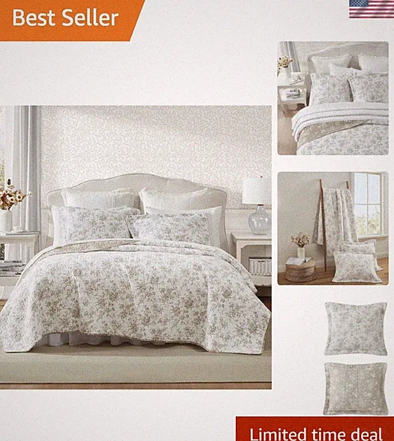 Twin Quilt Set, Reversible Floral Cotton Bedding with Matching Sham, Home Dec...